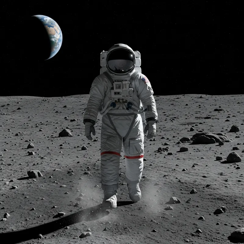 Elderly Man Walking on Moon Rocks - Lunar Exploration Image Elderly Man Walking on Moon Rocks - Lunar Exploration Image