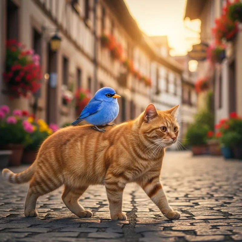 Cute Bird on Cat's Back: A Unique Friendship Cute Bird on Cat's Back: A Unique Friendship