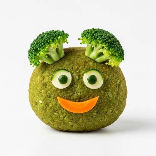 Unique Green Cutlet with Broccoli Eyes and Carrot Mouth