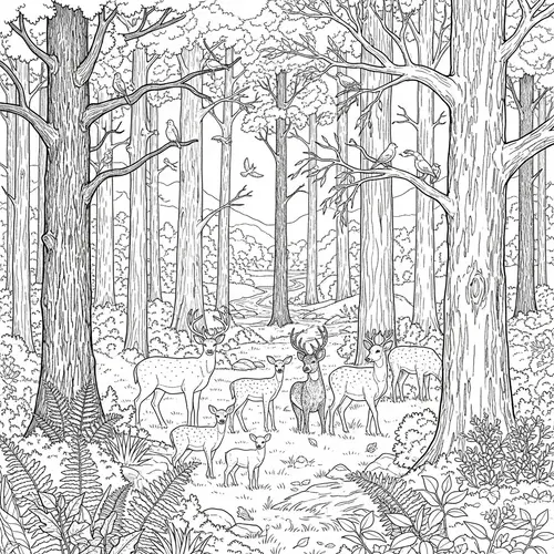 Forest Sketch for Wood Burning | Towering Trees, Deer & Stream