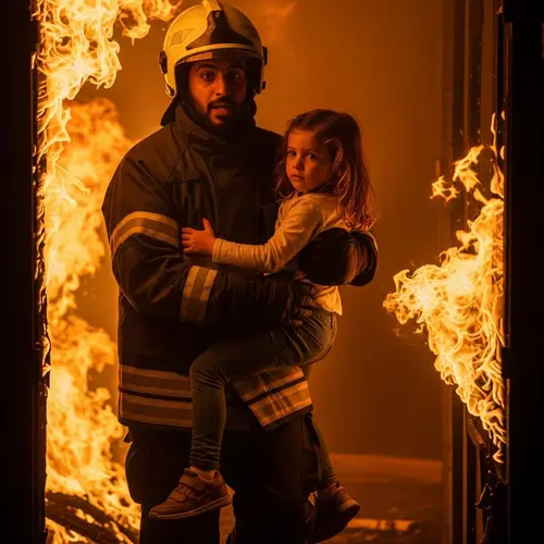 Brave Firefighter Rescues Child in Intense Fire Scenario