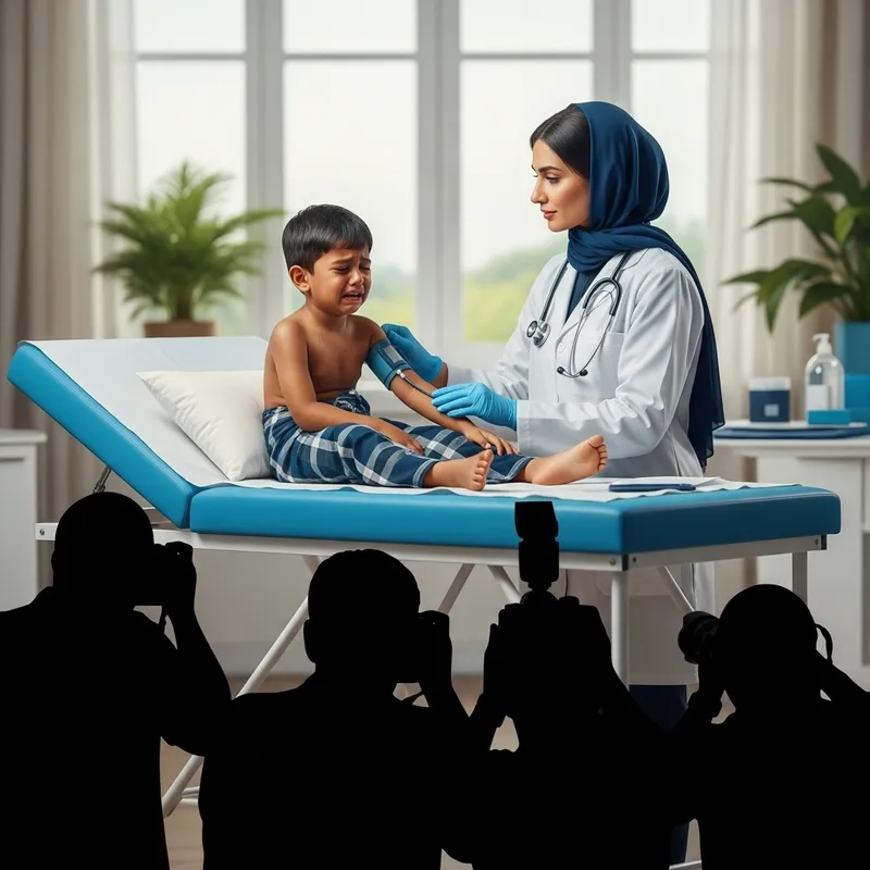 Young Boy in Sarong with Doctor at Medical Exam