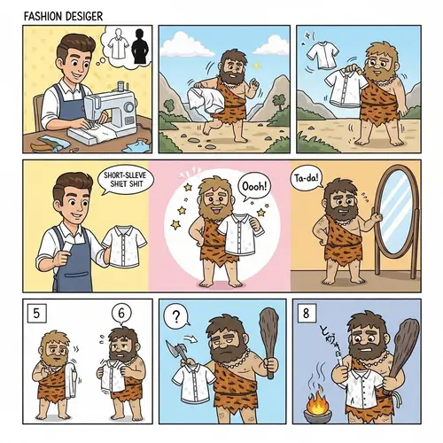 Comic Strip: Fashion Designer vs. Caveman Adventures