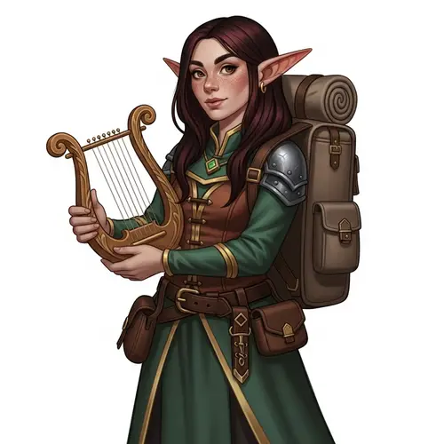 Female Halfling Character with Elvish Influence | Red Hair & Lyre