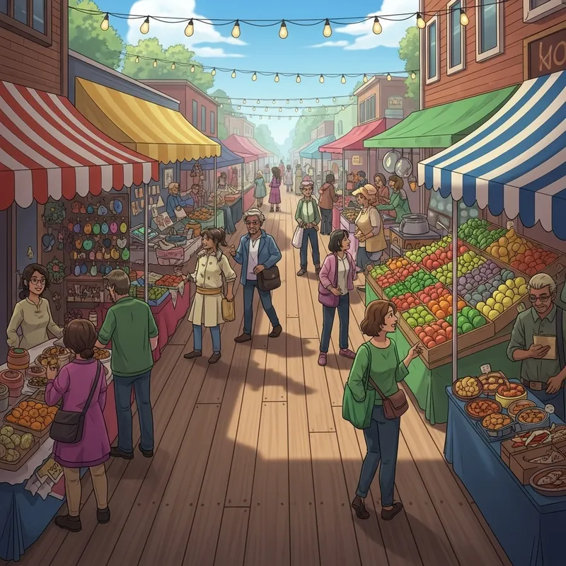 Colorful Craft and Produce Stall at a Vibrant Daytime Market