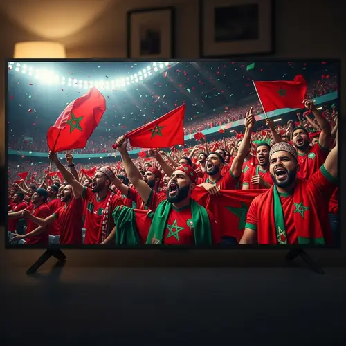 Passionate Moroccan Football Fans at Stadium on TV Screen
