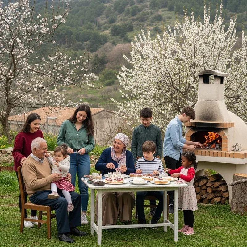 Festive Family Gathering in Ancient Levantine Village
