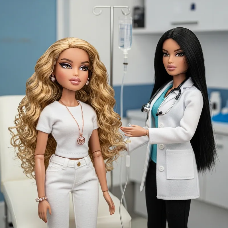 Lifelike Caucasian Bratz Dolls in a Medical Setting