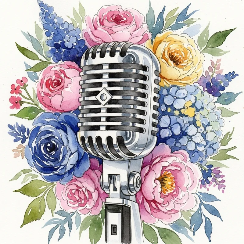 Vocalist Microphone and Watercolor Flowers