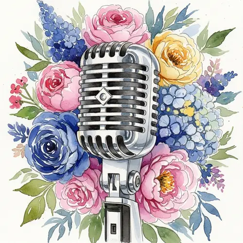 Vocalist Microphone Among Watercolor Flowers