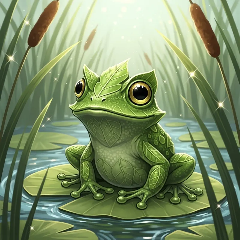 Whimsical Green Frog - Enchanting Nature Scene