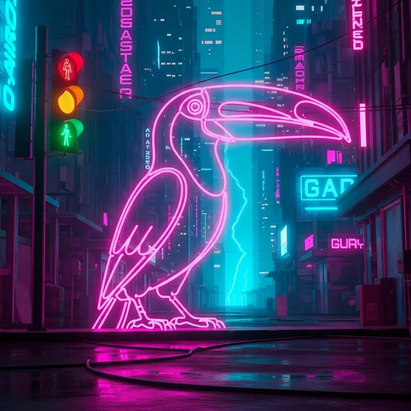 Neon Cyberpunk Farfetch'd in Futuristic Cityscape Art Neon Cyberpunk Farfetch'd in Futuristic Cityscape Art