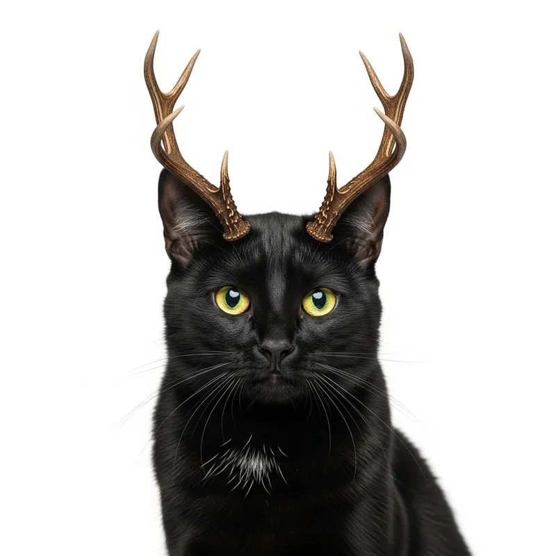 Enigmatic Black Cat with Majestic Antlers Enigmatic Black Cat with Majestic Antlers