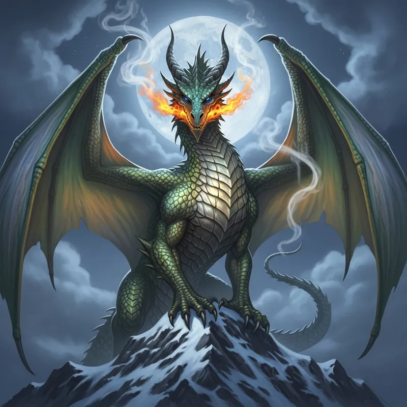 Majestic Dragon on Moonlit Mountain Peak | Enchanting Image of a Noble Beast