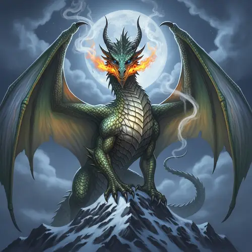 Majestic Dragon on Moonlit Mountain Peak
