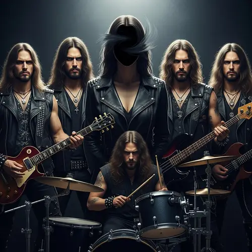 Dramatic Classic Heavy Metal Rock Band With Mysterious Female Figure
