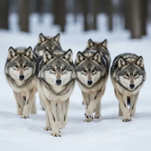 Wild Wolves in Winter Habitat - Majestic Pack in Snowy Forest