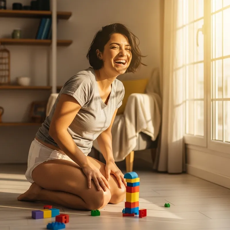 Hispanic Woman Laughing in Joyful Baby Diaper Scene