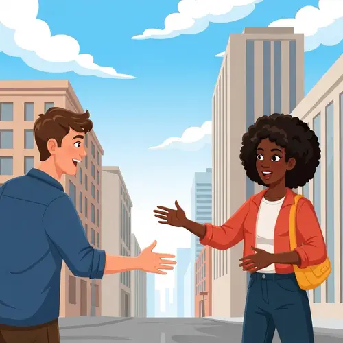 Joyful Reunion of Friends in Urban Setting