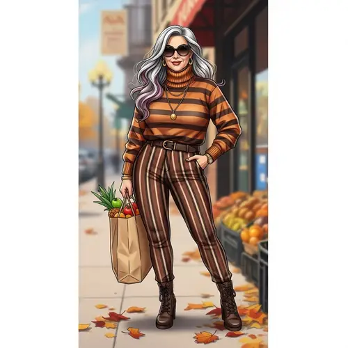 Modern Mature Beauty - Fashionable Striped Outfit Illustration