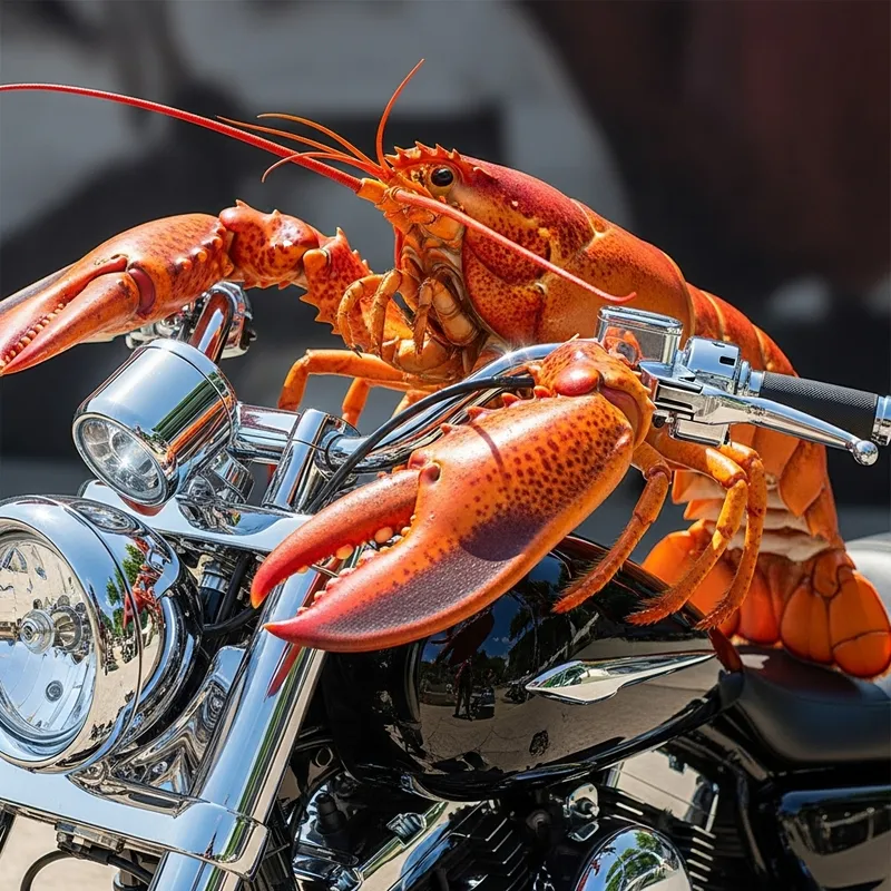Colorful Lobster Riding Motorcycle