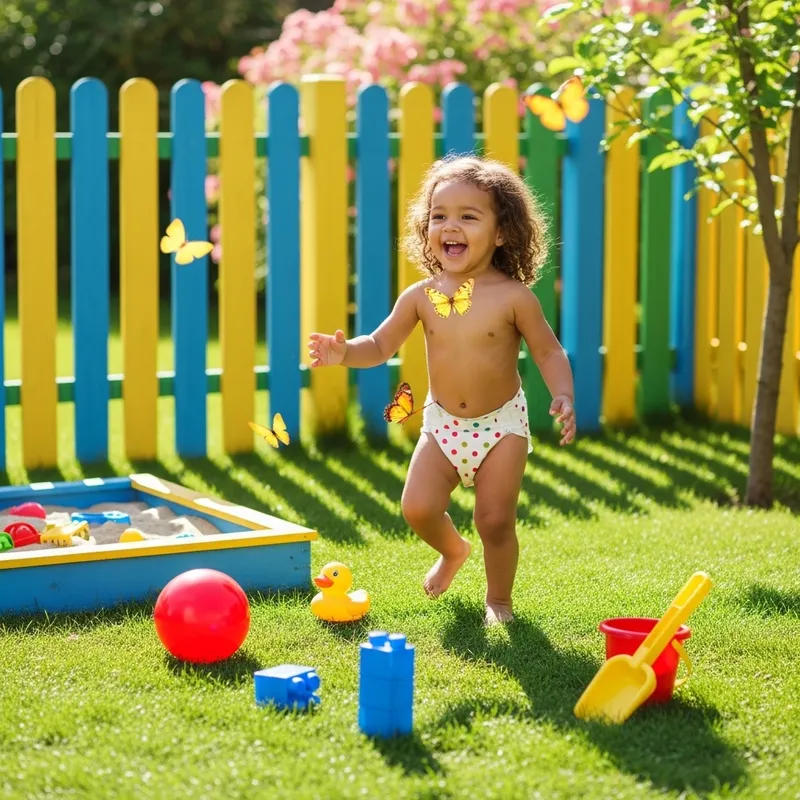 Adorable 3-Year-Old Girl in Diaper Playing Joyfully