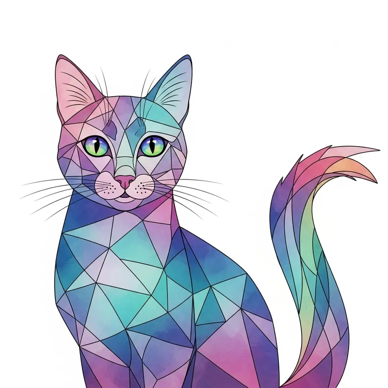 Abstract Cat Art: Geometric Shapes & Ethereal Colors