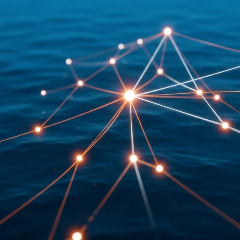 Iconic Neural Network in Deep Ocean Blue Background