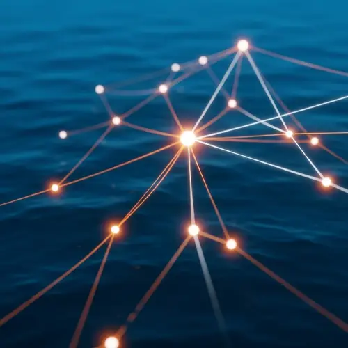 Iconic Neural Network Illustration on Deep Blue Background