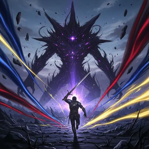 Epic Battle in Desolate Wasteland: Confronting the Dark Star Monster