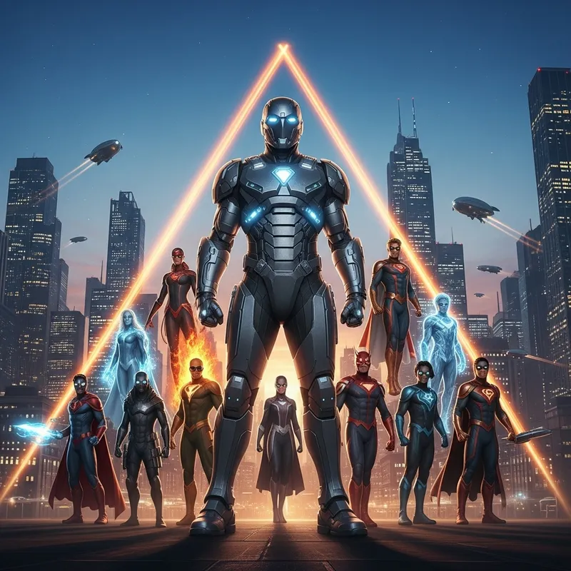 Marvel Heroes Triangle Formation in City