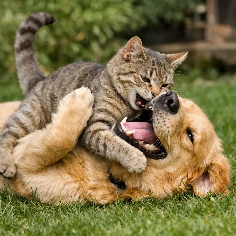 Adorable Cat and Dog Playing Together