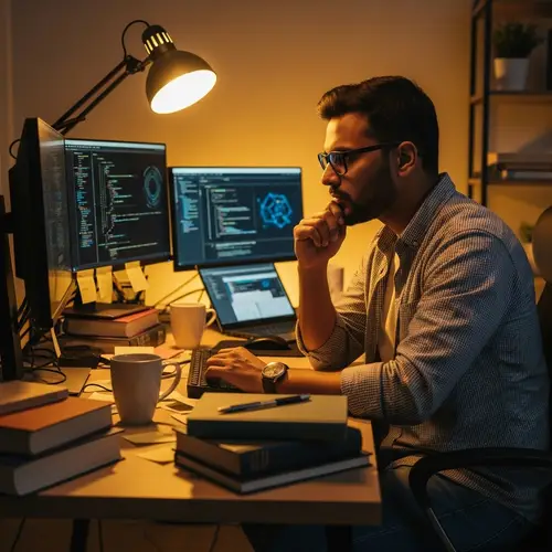 Experienced South Asian Male Coder at Late-Night Coding Marathon