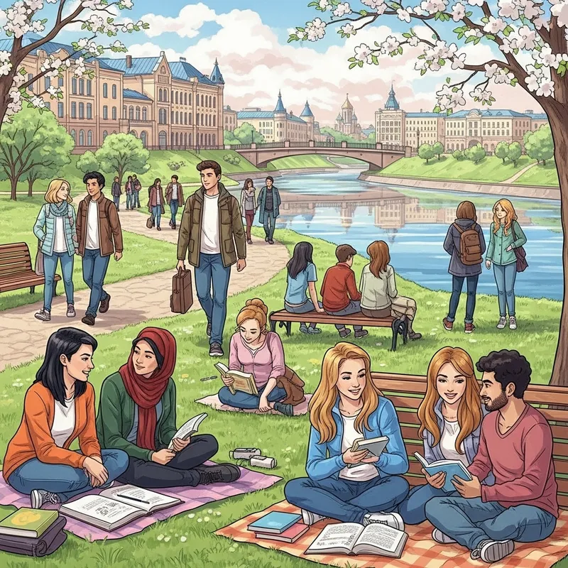 Vibrant Spring in Tomsk: Multicultural Students in Scenic Surroundings