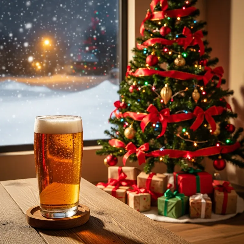 Beer and Christmas Tree, Festive Holiday Celebration Beer and Christmas Tree, Festive Holiday Celebration