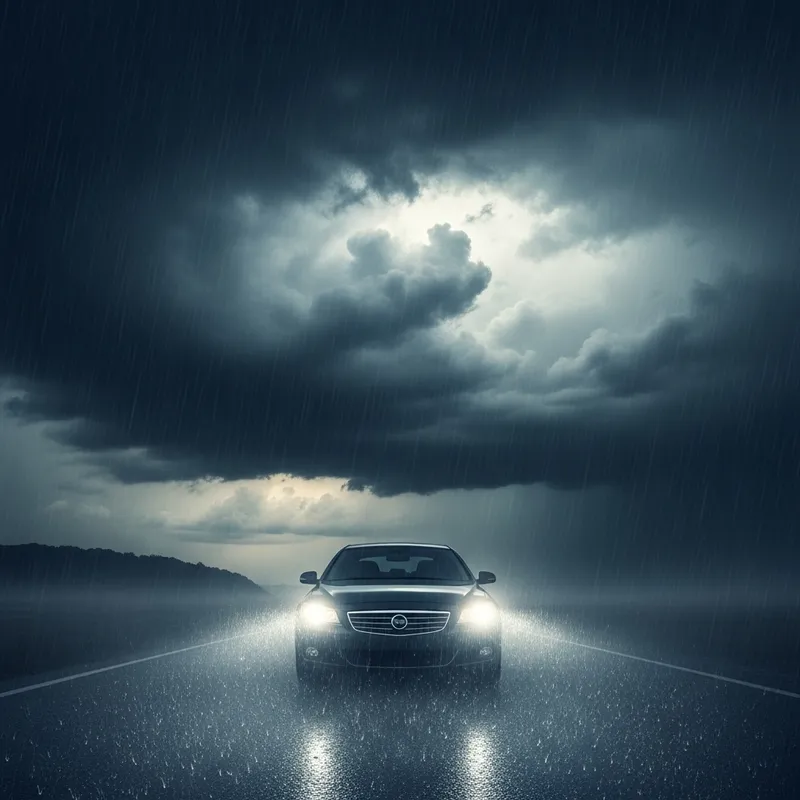 Dramatic Car in Storm with Nature's Power