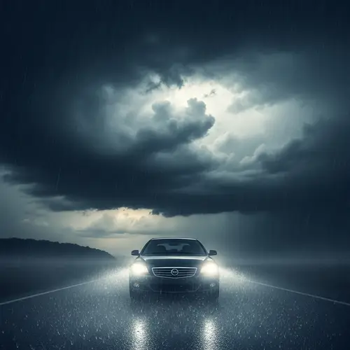 Dramatic Car in Storm with Magnificent Cloud Effect