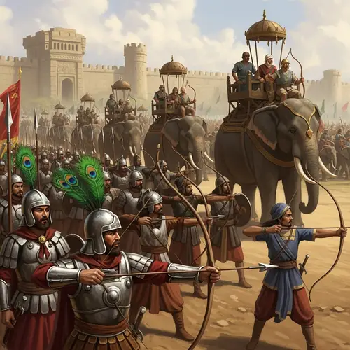 Majestic March of Srivijaya Empire with Archers, Spearmen, and Elephants