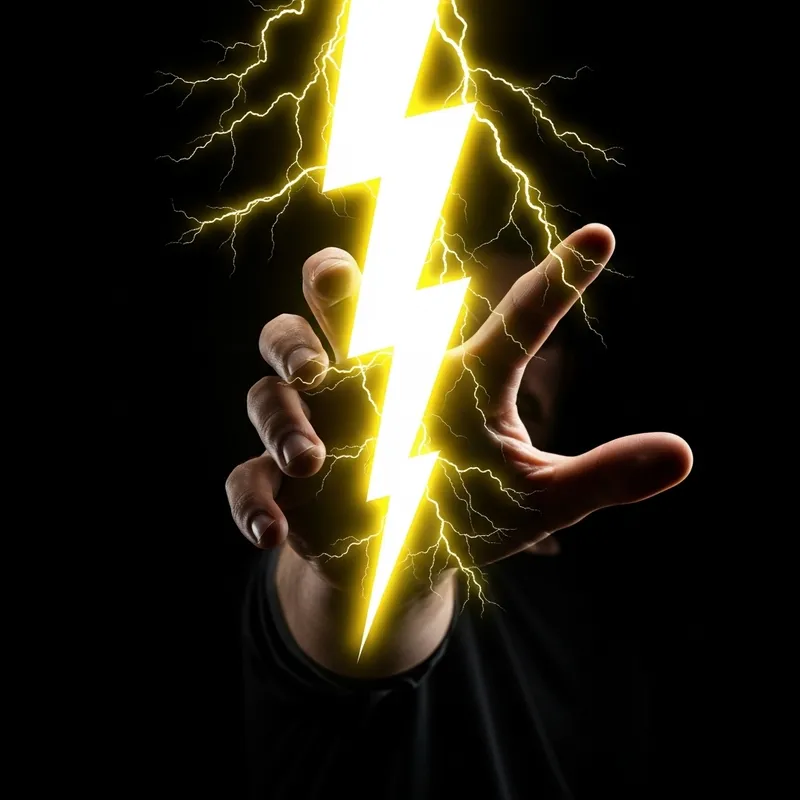 Thunderbolt grasped by hand on dark backdrop Thunderbolt grasped by hand on dark backdrop