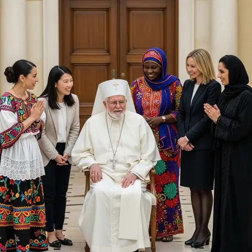 Pope Francis Surrounded by Diverse Group of Women