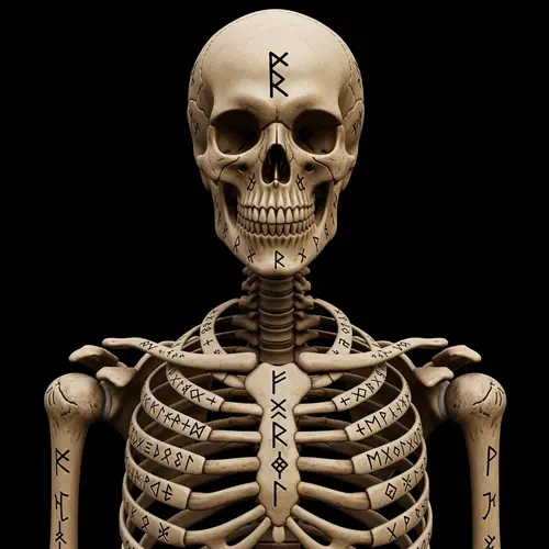 Mystical Human-like Skull with Ancient Runes | Fantasy Artwork