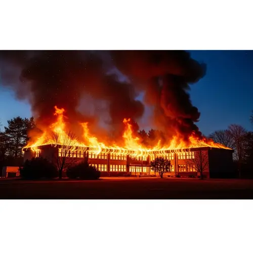 School Building on Fire - Captivating Wide Shot