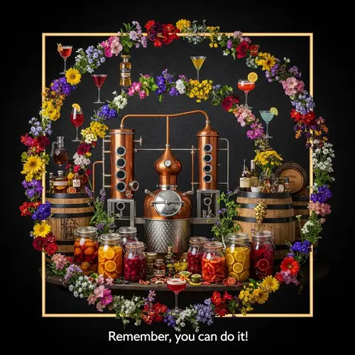 Captivating Still Life Composition with Gleaming Copper Still & Fruit Infusions