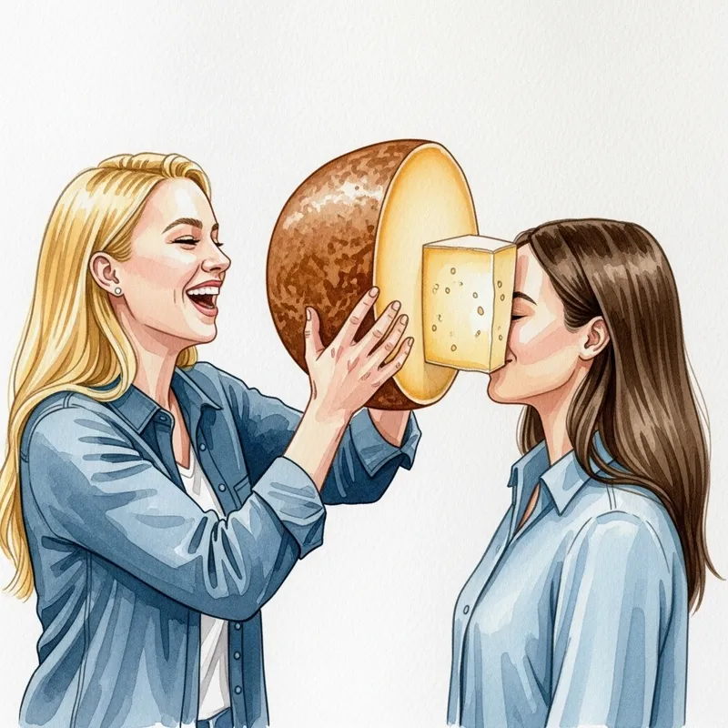 Blonde and Brunette Share Laughter over Manchego Cheese
