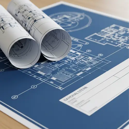 Intricate Architectural Blueprint Designs on Neat Blue Background