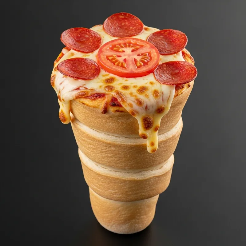 Delicious Cone-Shaped Pizza with Cheese and Pepperoni Delicious Cone-Shaped Pizza with Cheese and Pepperoni