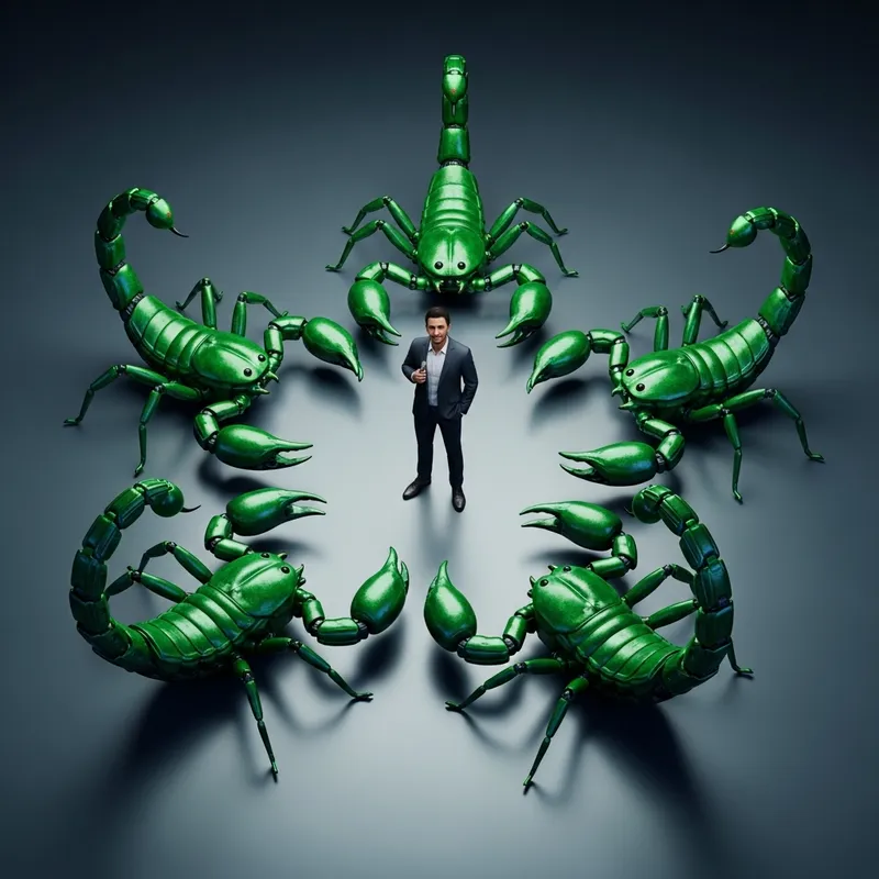 Futuristic 5D Scorpion Robots in Techo Background Futuristic 5D Scorpion Robots in Techo Background