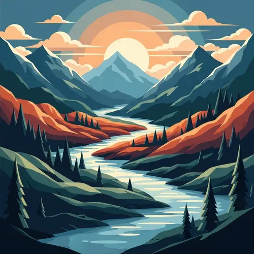 Geometric Landscape Art | Abstract Patterns & Contrasting Colors