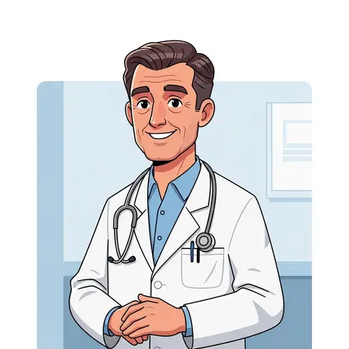 Friendly Middle-Aged Doctor Cartoon Illustration