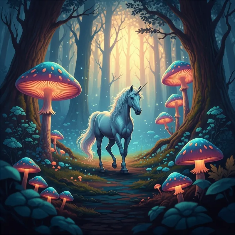 Enchanted Unicorn in Mystical Forest - Fantasy Painting